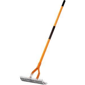 Thatch Rake for Lawns - Heavy Duty Metal Dethatcher with Fiberglass Handle, 58 Inches