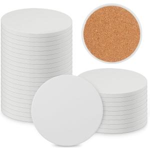 30 Pieces 4 Inch Round Blank Ceramic Coasters, Unglazed Ceramic Tiles Coasters, Ceramic Tiles with Cork Backing Pads for Painting, DIY Crafts, Mosaics, Circular, White.by GNIEMCKIN