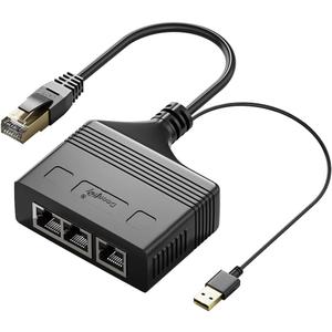 1 to 3 Port RJ45 Network Ethernet Adapter Splitter,esbeecables Ethernet Splitter 1 Male to 3 Female LAN Ethernet Splitter Adapter with USB Charging Port Suitable Super Cat5,Cat5e,Cat6,Cat7,Cat8