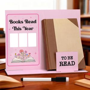 Jingmore Books Read This Year Counter with Erasable Pen to Be Read Shelf Book Lover Gift Bookish Accessories Bookworm Gift for Club Members Student Teacher Reading Accessories(Pink)