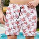 Dminyak Men's Swim Shorts 9" Quick Dry Swimwear with Mesh Lining Pink Magnolia Floral Print Bathing Suit for Men (S)