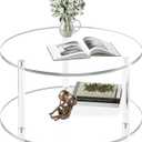 Acrylic Round Coffee Table, 23.6" Wide Modern Tea Table with Storage Shelf, 2-Tier Circle Center Table for Living Room, Office Reception and Apartment (Clear)