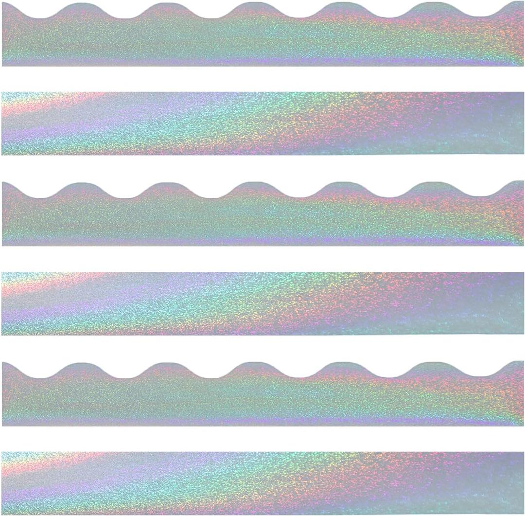 94.5 Feet Iridescent Bulletin Board Borders Stickers - Self Adhesive Glitter Trim for Classroom, Poster Decorations - School Office Wall Party Decor (90 Sheets)