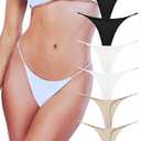 KUKU PANDA Sexy G String Thongs for Women Stretchy Cotton Panties Ladies No Show Underwear 6 Pack Set (Black White Beige, Small)
