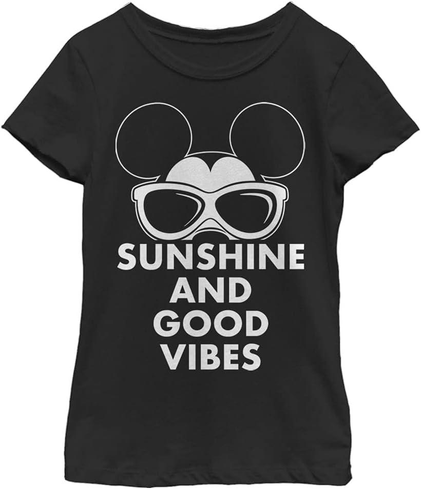 Disney Characters Mickey Sunshine Girl's Solid Crew Tee (X-Large, Black)