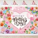 Happy Mother's Day Backdrop Pink Flowers Heart Mothers Day Background Mother's Day Birthday Party Thanks Mom Decorations Banner 94X70 inch (8x6FT)