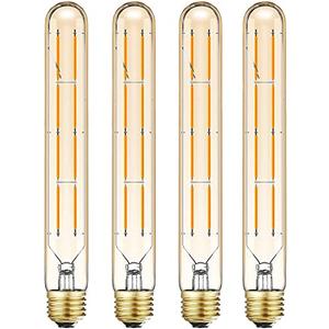 LVYE E26 Dimmable Led Tubular Bulb 8W Long Tube Edison Light Bulbs 2700K Warm White T10 Vintage Filament Bulb 75W Equivalent, 8.9inch, Amber Glass Cover E26 Medium Base. (4-Pack)