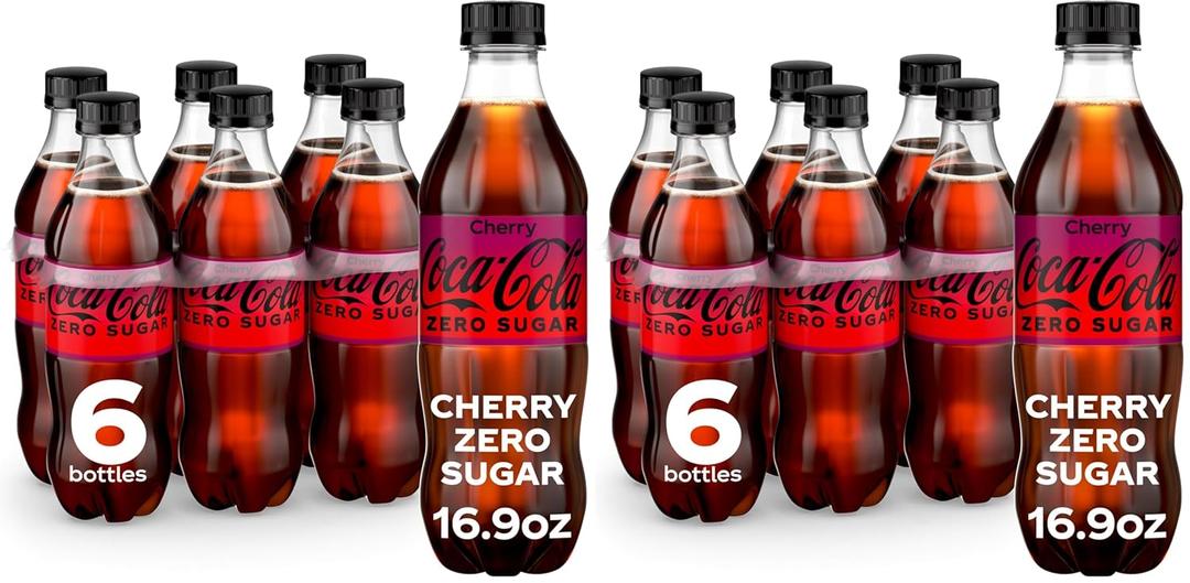 Cherry Coke Zero Sugar, Cherry Flavored Coca-Cola Diet Soda Soft Drink, 16.9 fl oz, 12 Pack, Best By: 09/01/25