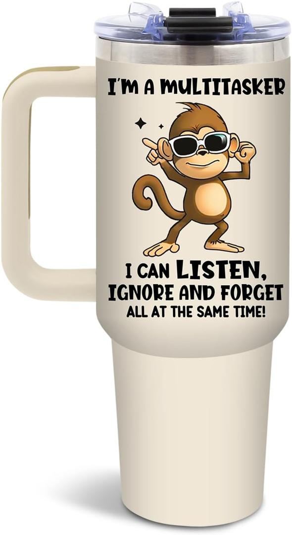 DUUV Multitasker Tumbler 40 Oz, Funny Monkey Design, Stainless Steel Insulated Mug with Humorous Multitasking Quote, Christmas Thanksgiving Gift for Busy Individuals, Co-Workers, and Friends, 1PCS