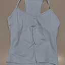 OMKAGI Racerback Workout Tops for Women Built in Bra Cute Open Back V Neck Longline Sports Bra Top (Blue, M)