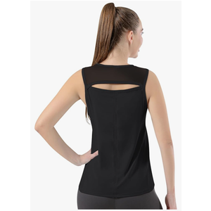 Bezioner Workout Tops for Women Quick Dry Tennis Golf Tank Tops Mesh Open Back Athletic Yoga Running Shirts Sleeveless, color black, L