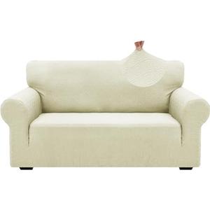ZNSAYOTX 1 Piece Jacquard Couch Covers for 2 Cushion Couch High Stretch Loveseat Slipcover for Pets Dogs Anti Slip Love Seat Sofa Slipcover Furniture Protector (Medium,New Pattern Light Beige)