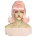 BESTBEL + Hair Cap Pink Bob Wig for Women Cosplay Short Beehive Flip Wig with Bangs 60s Women Sythetic Styled Hair for Halloween Costume Party