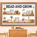 Qilery Bookshelf Bulletin Board Set Read and Grow Motivational Classroom Decor Reading Library Bulletin Board Set Inspirational Cutout for Back to School Classroom Decoration