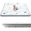 Baby Play Mat for Floor, 1.3-Inch Thickened Foam Soft Padded Coral Velvet Playmat for Tummy Time, 50x50 Water-Repellent Non-Slip Playpen Mat for Toddlers Infant Kids, Cute Little Fish Print