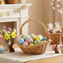 POPETPOP Wicker Picnic Basket with Handle, Empty Organiser to Fill Picnic Hamper Wedding Flower Girl Baskets for Garden, 8.66x7.07x7.87 Inches