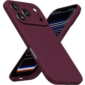 for iPhone 17 Pro Max Phone Case Silicone, Minimalist Ultra Thin Slim Soft Rubber Gel Solid Color Matte TPU Cute Case for Women Men, Girly Plain Aesthetic Design & Camera Cover, Burgundy Maroon