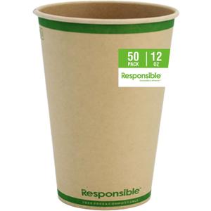 Responsible Products Certified Compostable 12 oz Paper Cups, Cold ＆ Hot Coffee Cups, Disposable Paper Cups, Extra Strength Disposable Cups, Made without PFAS (50 count)