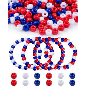 1000+ Pcs 4th of July Pony Beads, Red White and Blue Colors, Kandi Beads for Bracelet Making, Hair Braids, Necklaces, Key Chains, Jewelry, and DIY Crafts, Party