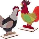 2 x 2pcs Easter Chicken Decoration for Home Farmhouse Rooster Decor Chicken Party Decoration Wooden Sign Wood Cutout Ornament Hen Craft Table Kitchen Garden Tiered Tray