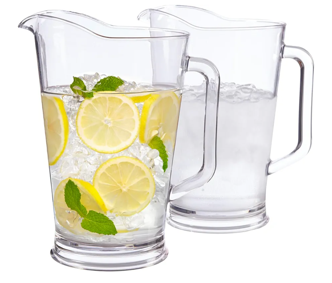 US Acrylic 64oz Bistro Clear Pitcher | Set of 2 Beer Pitchers | Reusable, BPA-free, Made in the USA, Indoor and Outdoor Pitcher Set for Water, Lemonade, Juice, Soda Pop, and Beer