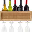 Autumn Alley Wall Mounted Rack -  Glass Holder with Natural Rattan Caning - Boho  Bottle Holder Hanging for Home, Kitchen, Dining Room,Bar, Wood and Rattan Wall Decor