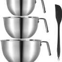 3 Pieces 304 Stainless Steel Mixing Bowls, 1.3/2.1/2.6 Quart Mixing Bowl Set with Handle, Pour Spouts & Measurement Marks, Metal Nesting Bowls with Silicone Spatula for Baking Cooking