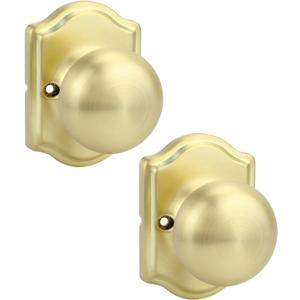 goldenwarm 2 Pieces Brushed Gold Dummy Door Knobs, Single Side Door Handles, No-Turning Push/Pull Door Knob Gold for Closet, French Double Doors and Pantry (1 Pack)