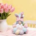 Hodao Easter Gnome Figurine, Resin Bunny Hat Gnome with Pastel Eggs & Bird, Hand-Painted Spring Tabletop Decor for Home, Shelf, Mantel, Tiered Tray, Easter Gift