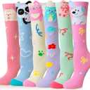 WEVIAS Girls Knee High Socks Kids Long Crazy Fun Silly Gifts Boot Cute Animal Funny Tall Cotton Socks 6 Pairs 3-12Y