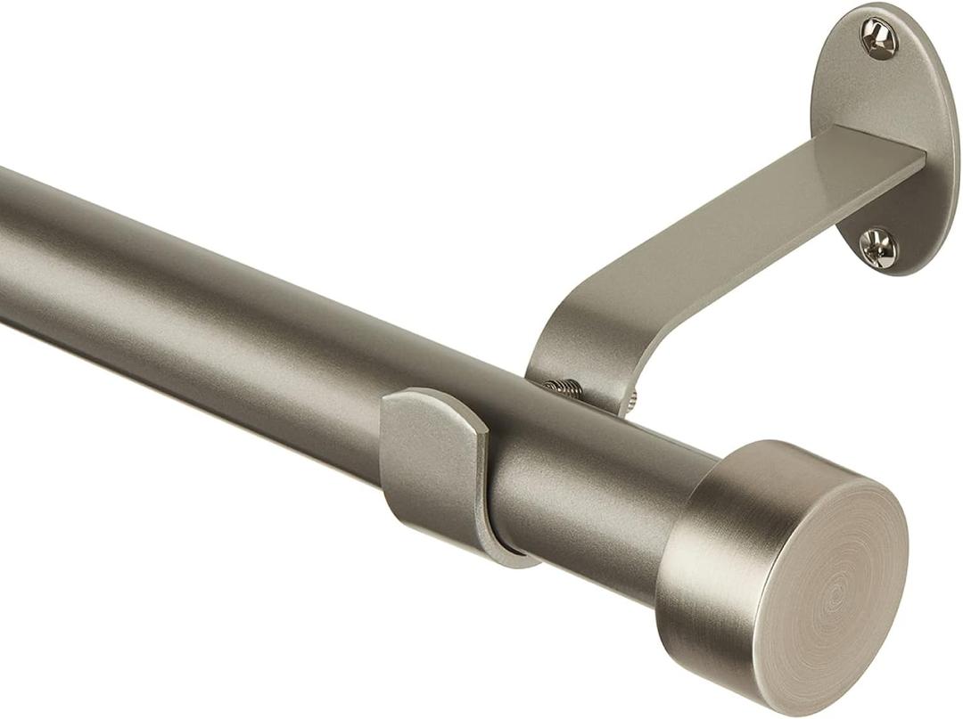 Elrene Home Fashions Serena Single Curtain Rod for Curtains and Drapery with Contemporary Cap Finials, 1-Inch Diameter, 86" - 120" Adjustable Rod, Antique Pewter