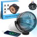 Magnetic Cruise Fan with 8000mAh Rechargeable Battery, LED Light, Timer&Power Output, Magnetically Sticks on Cabin Ceilings and Walls, Ship Approved Cabin Air Circulator