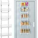 Adjustable 5-Tier Over the Door Pantry Organizer, Spice Rack, Narrow Hanging Shelf for Kitchen Storage and Organization (White)