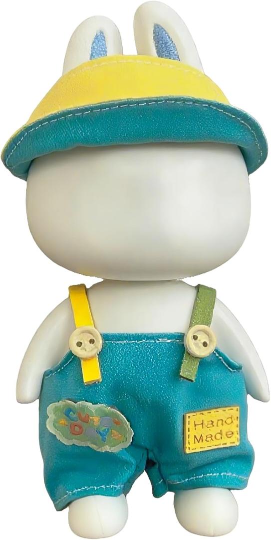 17cm Doll Clothes Designer Set NO Doll-Vintage Casual Style Overalls with Hat -Standing Original Outfits (Blue-Green)