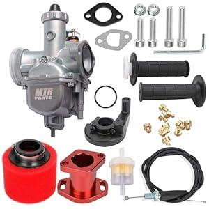 VM22 Carburetor Predator 212CC 196cc! CT200U KT196 Moto Mini Bike Race and Go Kart 6.5HP Baja Warrior Heat - Includes MB165 MB200 Air Filter Kit & Cable Throttle Control Handle (Red air Filter)