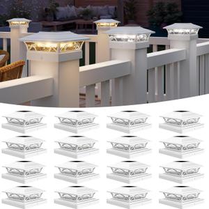 APONUO Solar Post Cap Lights 16 Pack - 4x4 5x5 6x6 Fence Post Lights, Auto On/Off, Waterproof IP64, 2-Mode (Warm/Cool White), Deck Patio Yard Solar Light for Wood & Vinyl Posts, White
