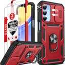 LeYi Compatible for Samsung Galaxy A15 5G Case: A15 Screen Protector with A15 5G Telephone Case, Metal Stand Heavy Duty Shockproof para Mobile Smart Cell Phone Cover Galaxy A15 5G, Red+Black