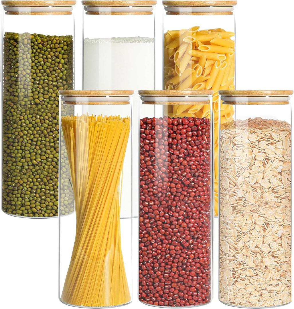 Glass Storage Containers with Airtight Bamboo Lids,Round Glass Jars Pantry Organizers,Perfect for Kitchen Organization - Flour, Rice, Pasta, Sugar, Coffee Beans, Accessories Included (43oz*6) Glass Storage Containers with Airtight Bamboo Lids,Round Glass Jars Pantry Organizers,Perfect for Kitchen Organization - Flour, Rice, Pasta, Sugar, Coffee Beans, Accessories Included (43oz*6)