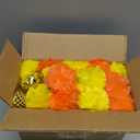 6 Pcs 5 Feet Long Strands Marigold Flowers Garland with Bell Indian Wedding Decoration Artificial Decorations for Altar Faux Flower for Diwali, Pooja, Bush Floral Party (Dark Orange, Yellow)