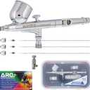 Master Airbrush G233 Performance Pro Airbrush Kit with 3 Nozzle Sets (0.2, 0.3 & 0.5mm Needles, Fluid Tips & Air Caps), Gravity Dual Action - Air Brush Guns for Painting, Aerografo Body Art & Cake