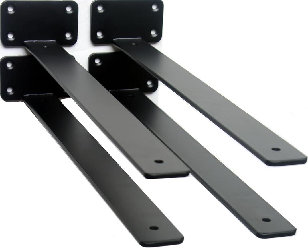 4 Pack - 18 inch Black Hidden L Shelf Bracket (1/5 Inch Thicked) Iron Floating Shelf Brackets Rustic Industrial Metal Brackets for Shelf Support