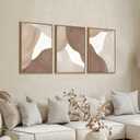 Minimalist Abstract Boho Wall Art - Natural Framed Abstract Canvas Picture Canyon Painting Cliff Artwork Modern Geometric Canvas Prints for Home Office Wall Decor 16" x 24" * 3 Tan Brown Beige