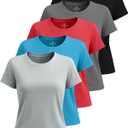Real Essentials 5 Pack: Women's Breeze Tech Short Sleeve T-Shirts Athletic Tops Gym Workout Yoga Tennis Activewear (Plus) (X-Large)