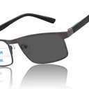 Mens Metal Frame, Progressive Multi focus Transition Reading Glasses with Blue Light Blocking and Spring Hinge 