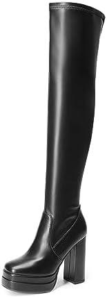 DREAM PAIRS Women's Platform Over The Knee Thigh High Boots Chunky High Heels Square Toe Long Fall Y2K Gogo Boots, Size 9, Black