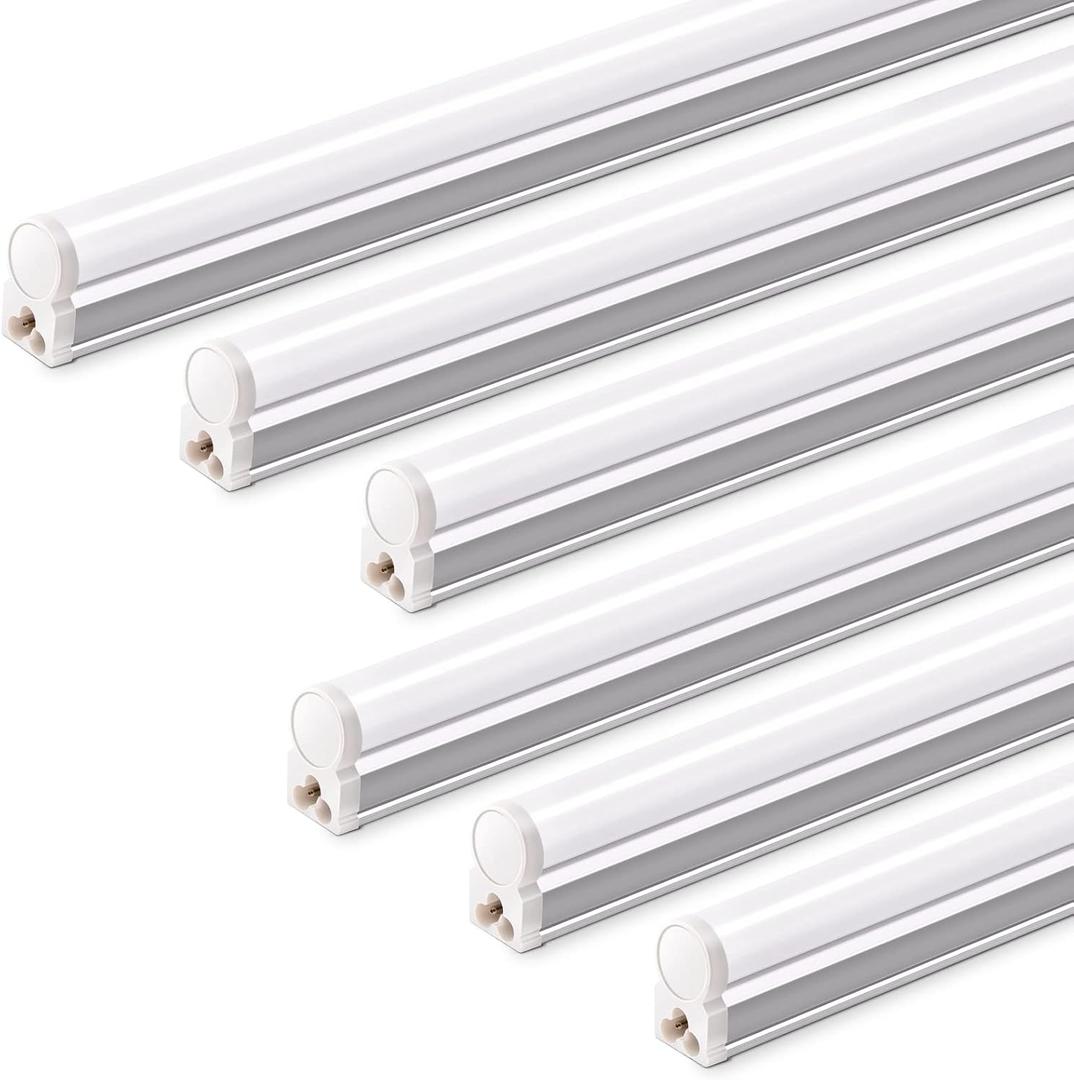 Barrina T5 4FT LED Shop Light, 2200lm,5000K Daylight White, 20W Utility Light Fixture, Ceiling and Under Cabinet Lights for Workshop Garage, Corded Electric with ON/Off Switch, 6 Pack