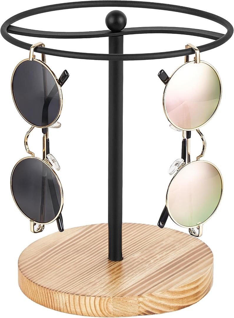 Mkono Sunglasses Organizer Glasses Holder Stand Sunglass Storage Display Eyeglasses Rack for up to 12 Pairs of Eyewear Glasses for Table Dresser Desk Countertop Bedroom (1, Wood)