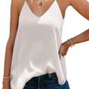 SUNAELIA Chiffon Cami V Neck Tank Tops for Women Loose Fit Flowy Spaghetti Strap Camisole Summer Casual Sleeveless Shirts (White, XXL)