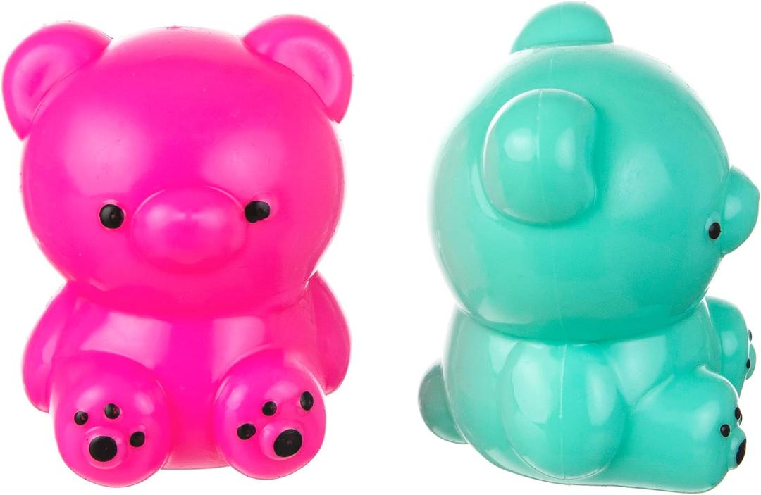 2pc Gummy Bear Squishy Toys - Bright Magenta Turquoise Juicy Jelly Fun Sticky Teddy Pull Squish Sensory Squeeze Fidget Stress Relief Kids Gift Set