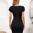 Missufe Women's V Neck Ruffle Short Sleeve Bodycon Summer Casual T Shirt Dress (Black, S)